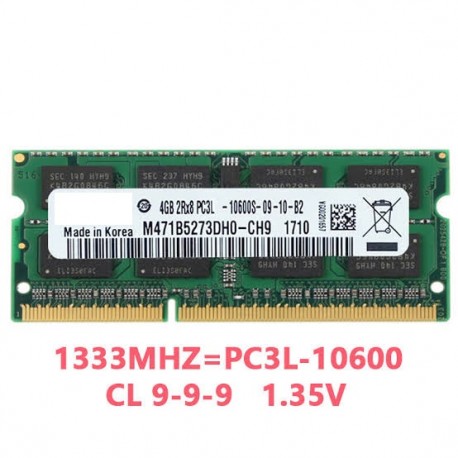 رم لپ تاپ استوک تک کاناله SODIMM 4GB DDR3L 1333MHz PC3L 16chip 10600 چهار گیگابایت mix brand شانزده چیپ