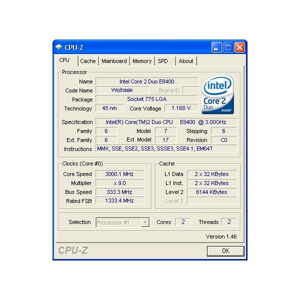 ویژگی های سیستمی پردازنده E8400